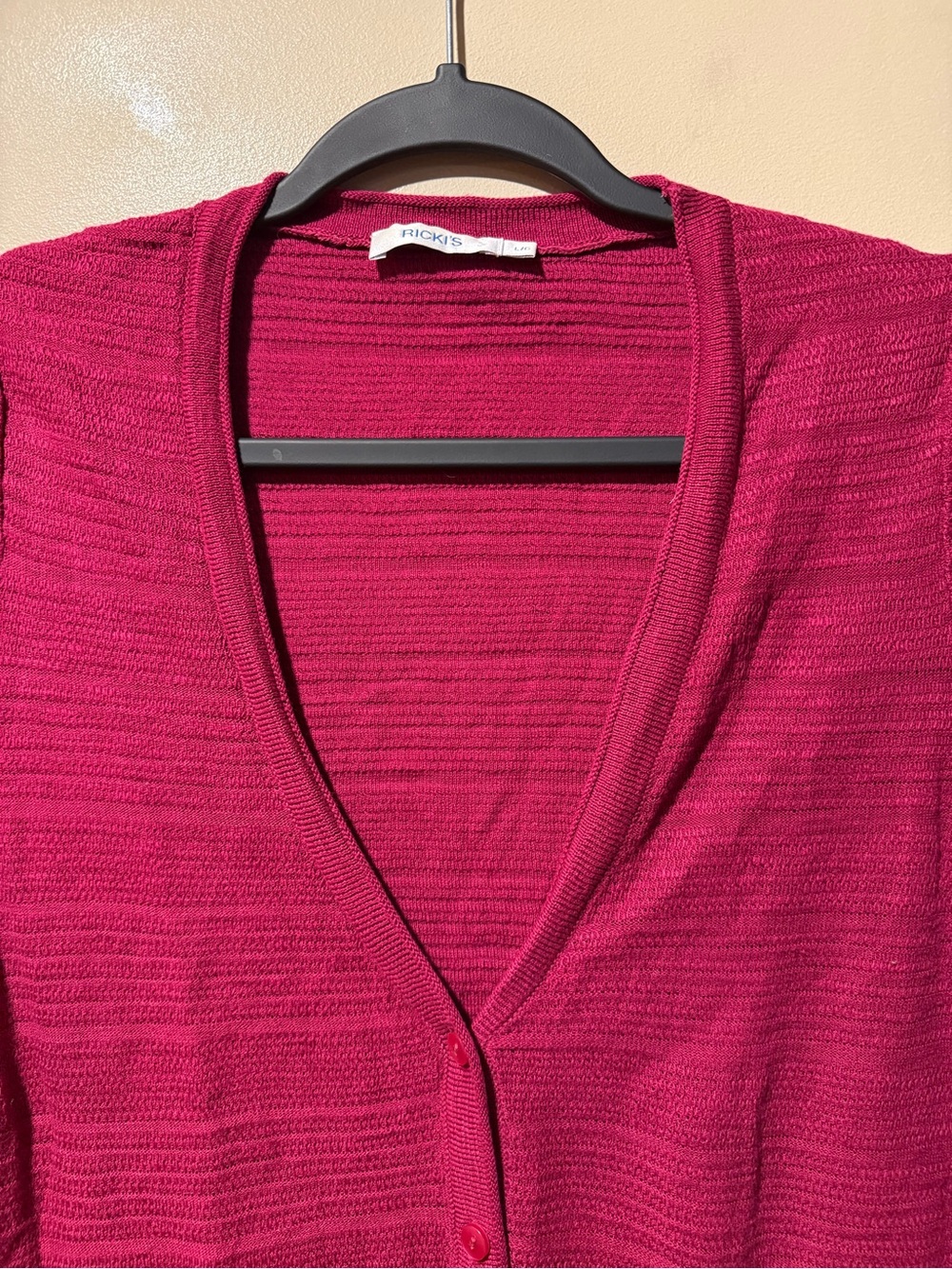 Ricki’s Raspberry Red Textured Knit Lightweight Cardigan - Picture 3 of 12